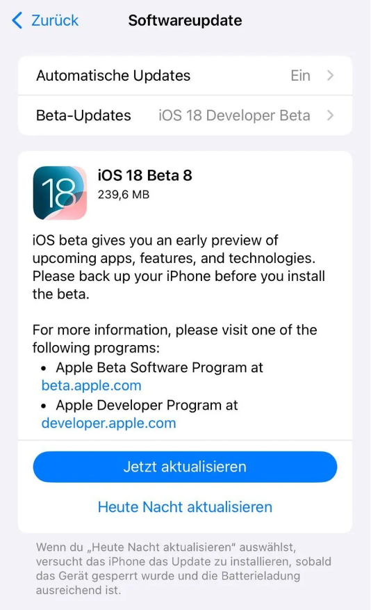 墨江苹果手机维修分享苹果 iOS / iPadOS 18 开发者预览版 Beta 8 发布 